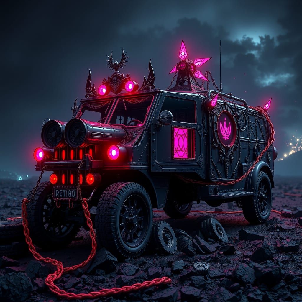 Intricate Gothic Vehicle in a Dark World