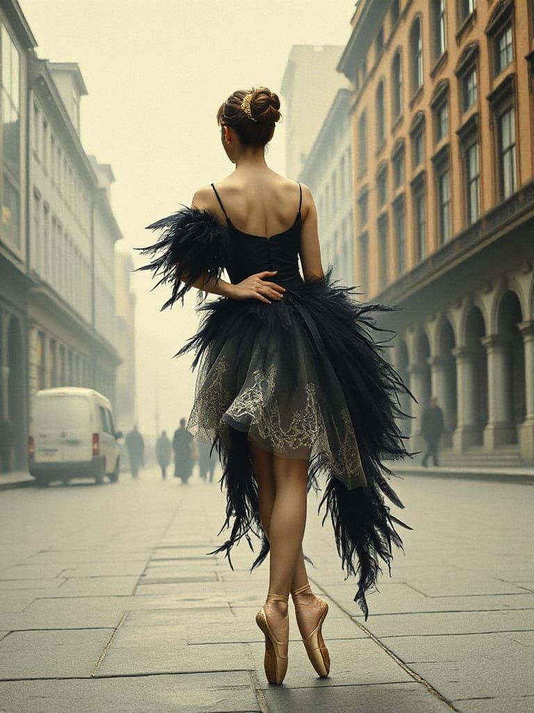 Ballerina in Art Nouveau Black and White Ink