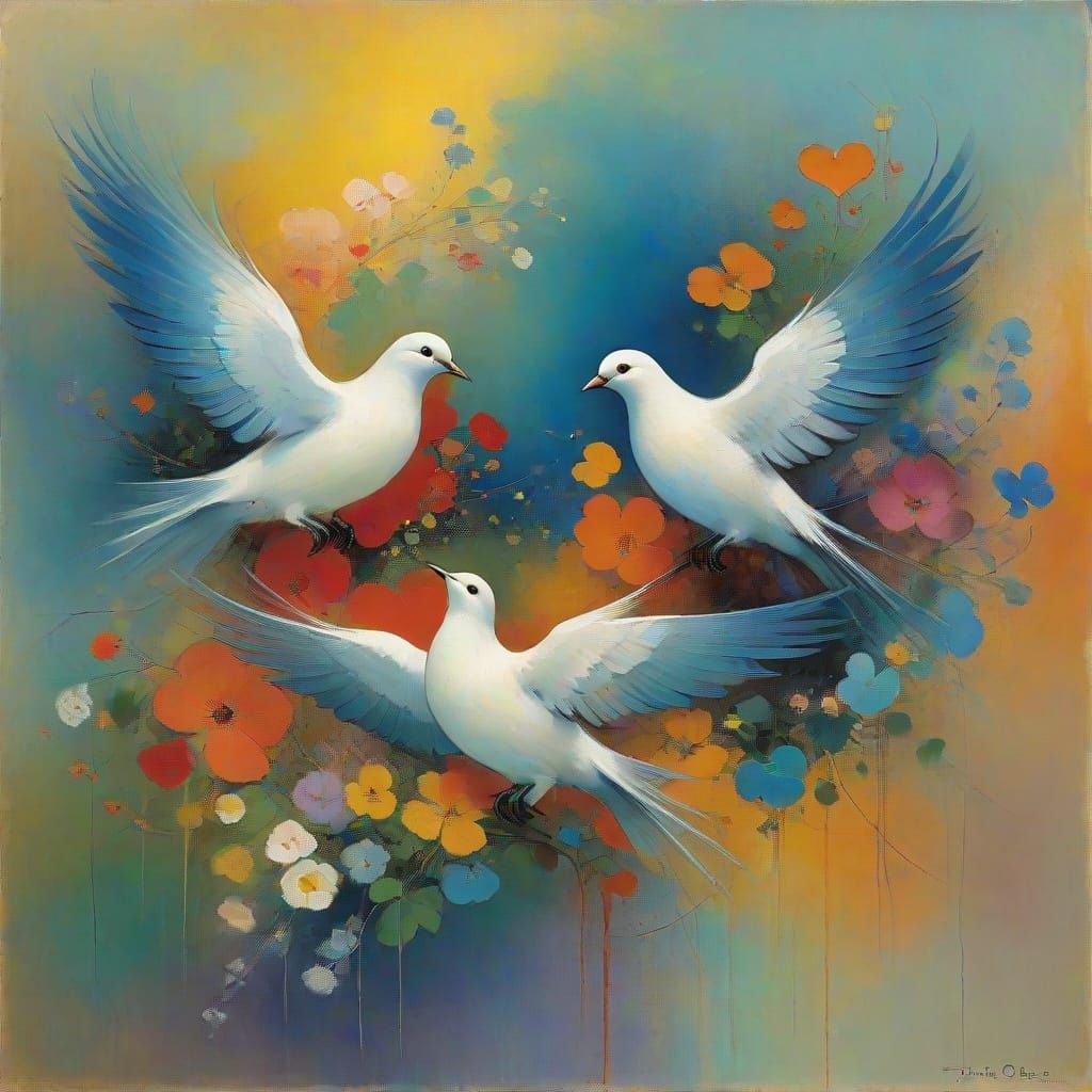 Heart-Shaped Silhouette of Doves in Flight