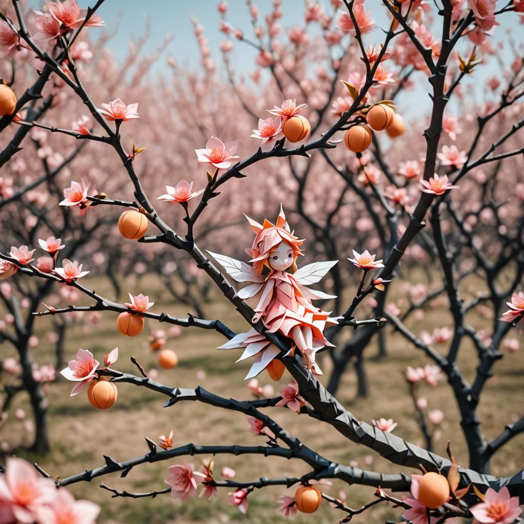 Peach Tree Fairy in Origami Papercraft