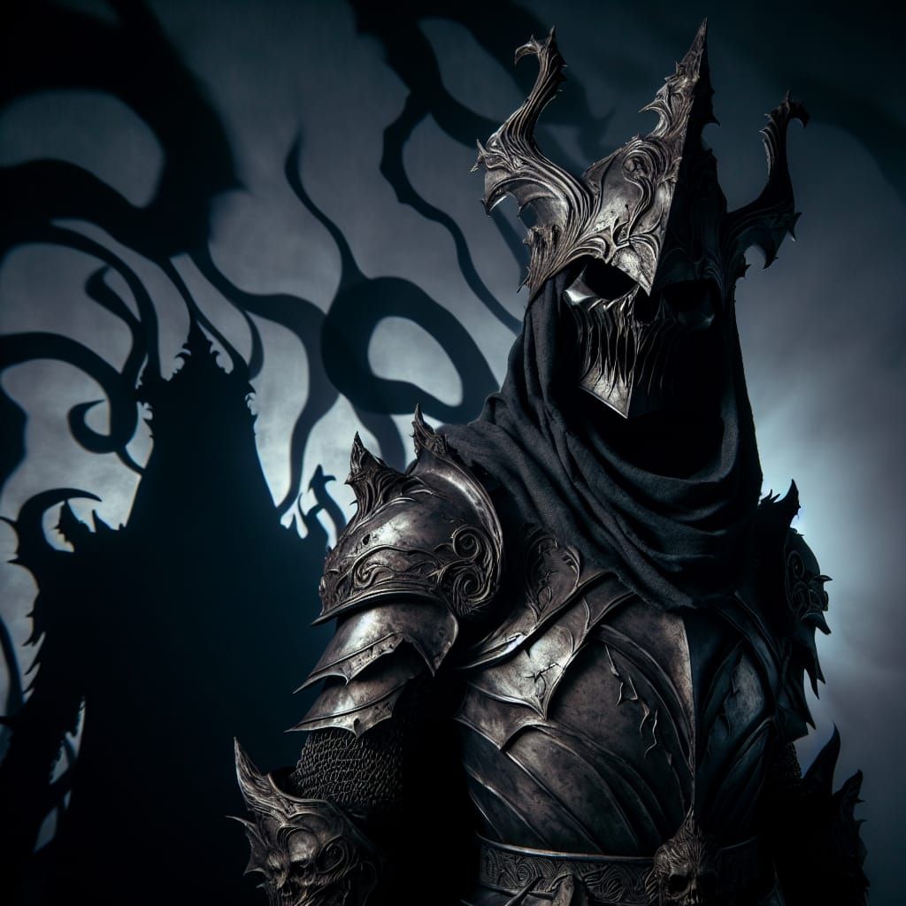 Terrifying Dark Knight in Shadowy Horror Scene