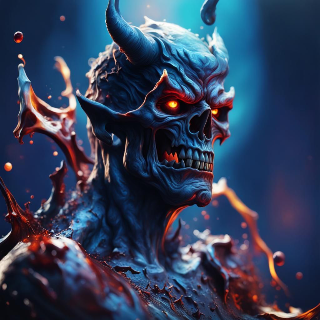 Hyperrealistic Devil's Demise: Dramatic Splash Art