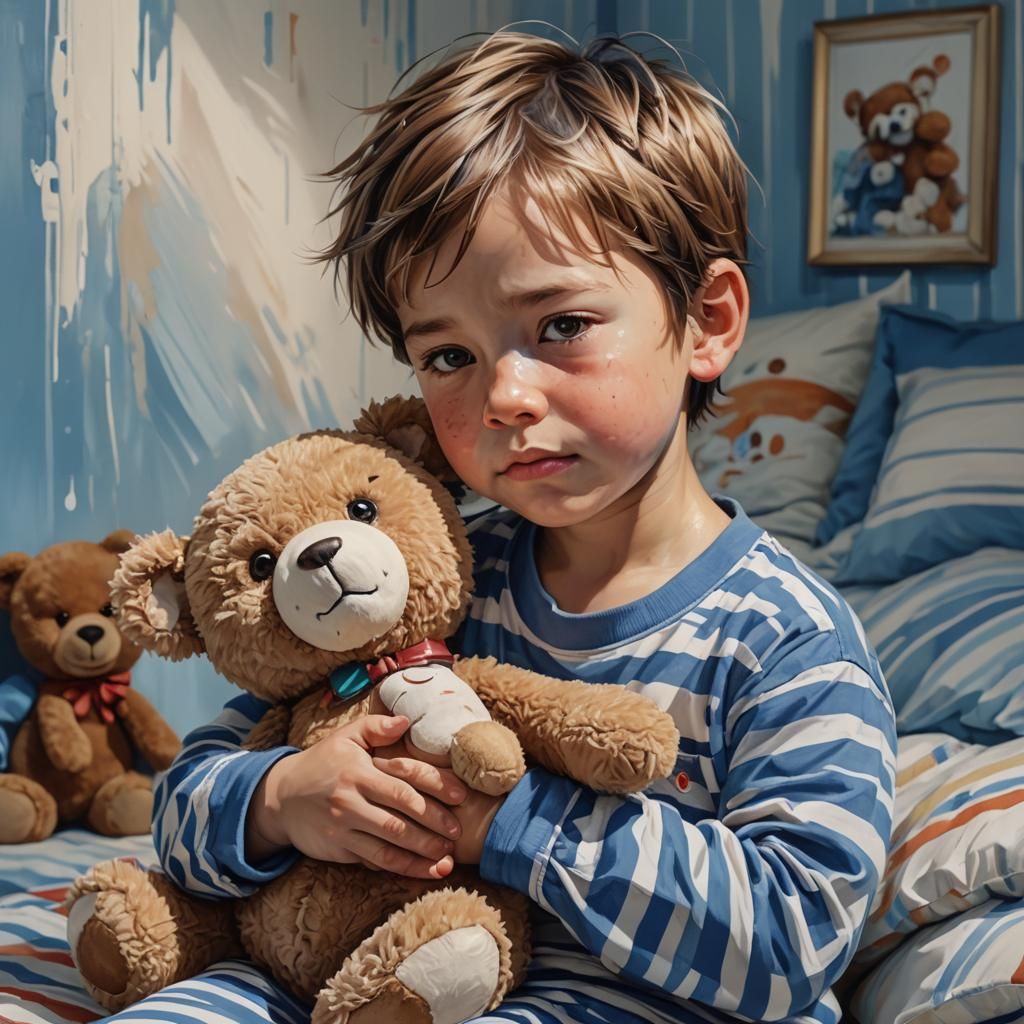 Boy with Teddy Bear in Hyperrealistic Style