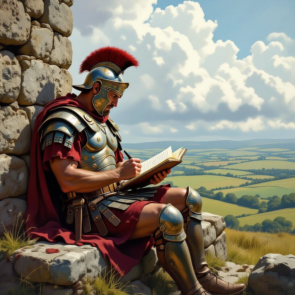 Roman Legionary Sketching on Hadrian's Wall