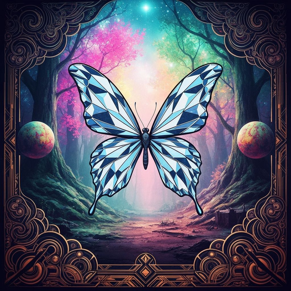 Crystal Butterfly Between Worlds in Art Deco Style