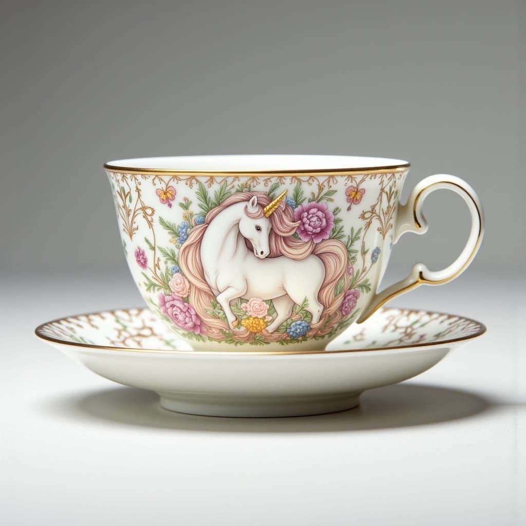 Unicorn Teacup in Art Nouveau Style