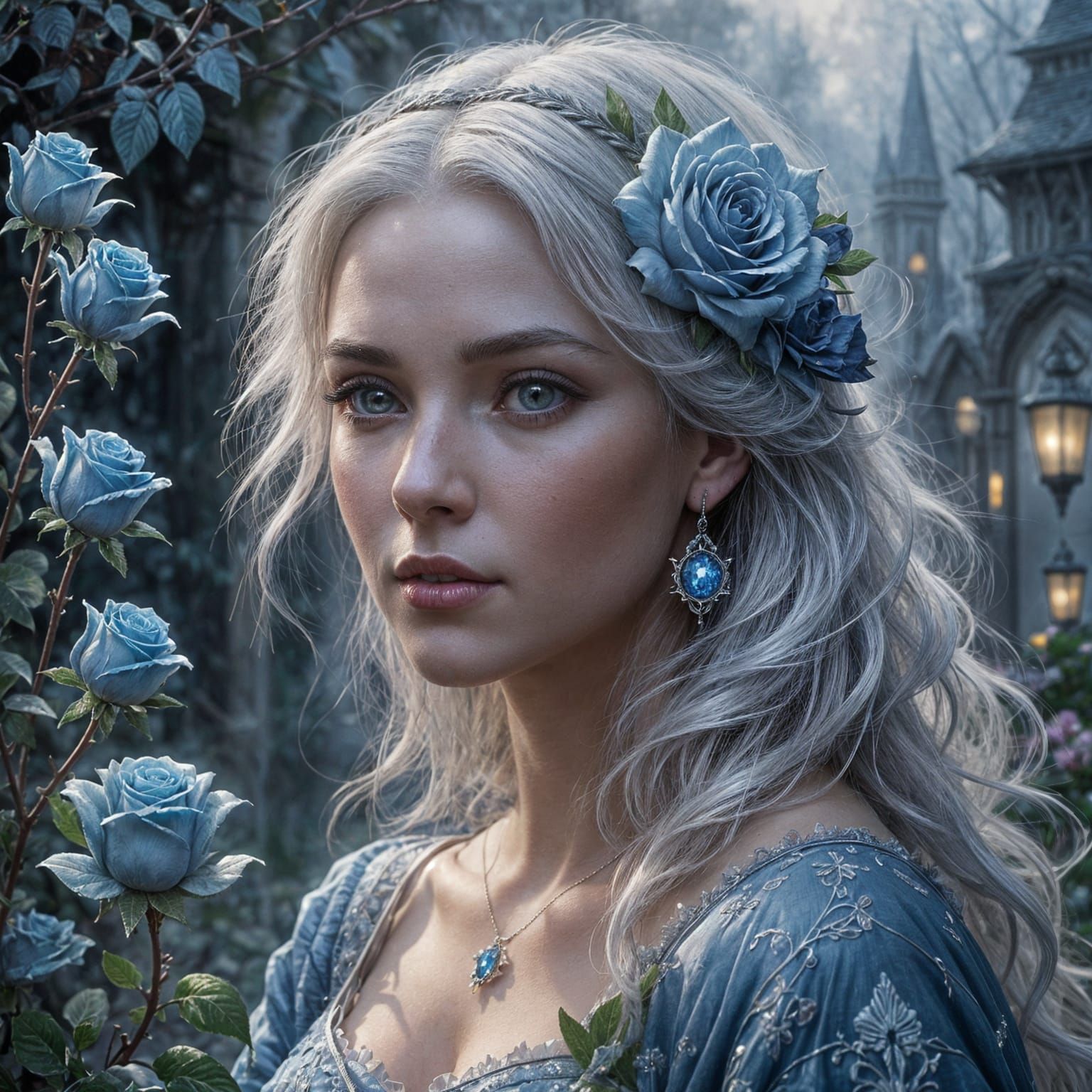Ethereal Beauty: Woman with Blue Rose in Fantasy Style