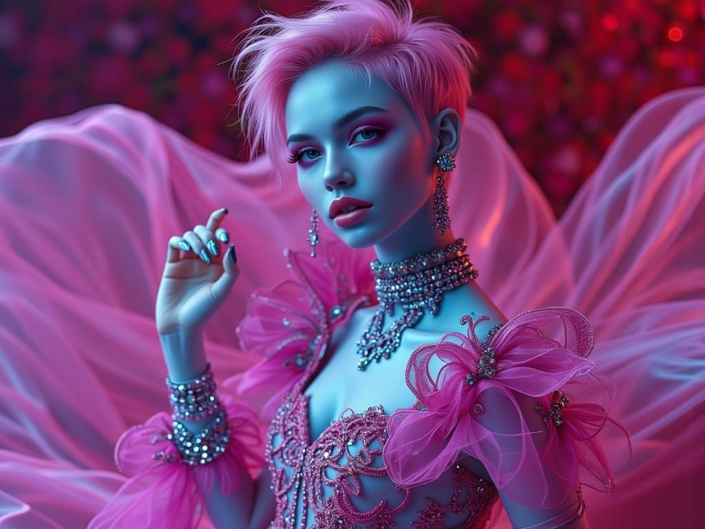 Ethereal Gothic Bride in Neon Pink and Silver
