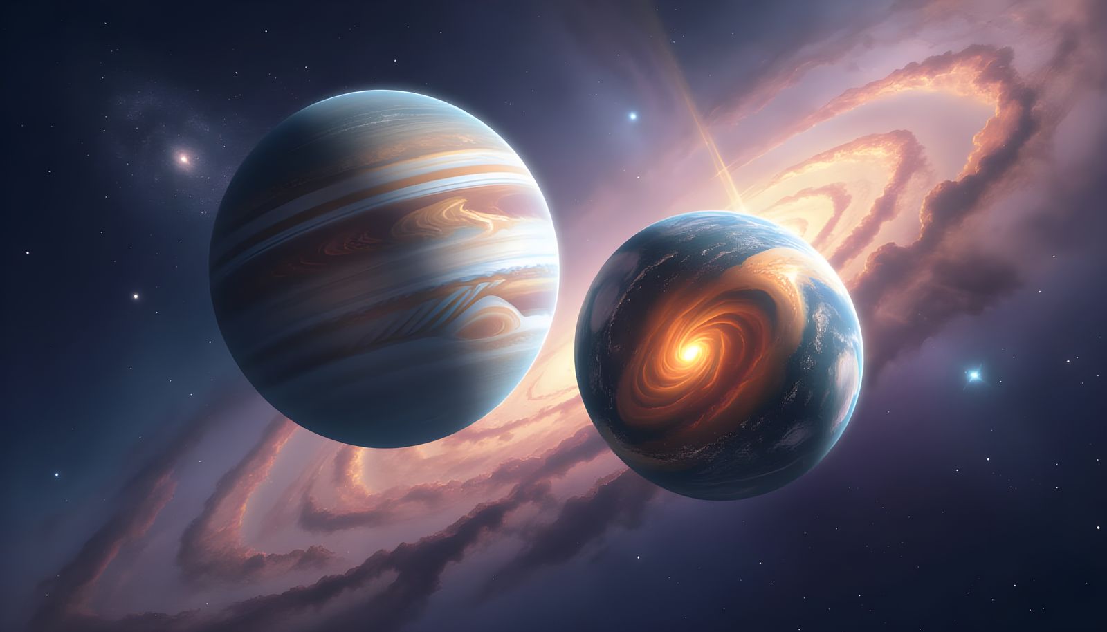 Two Glowing Planets Orbiting Close Together