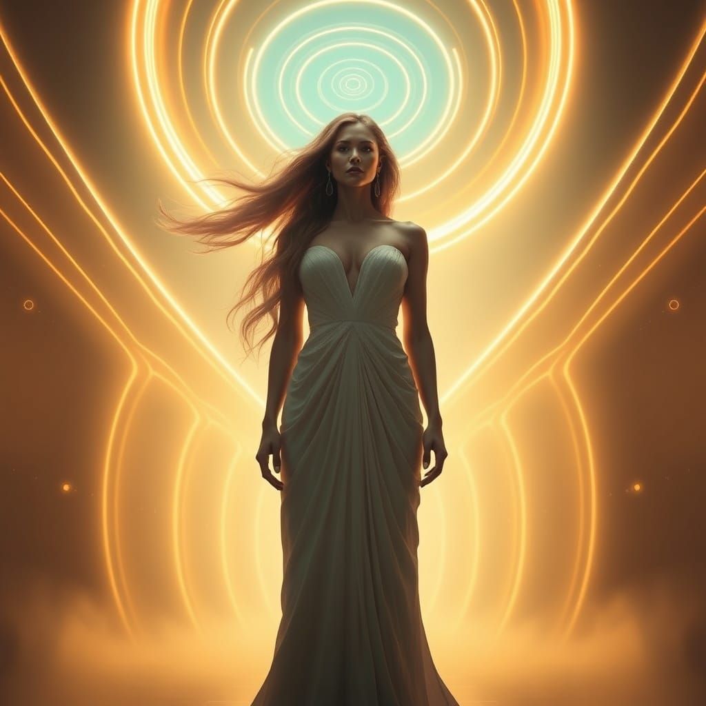 Serene Goddess of Light in Art Nouveau and Futuristic Style