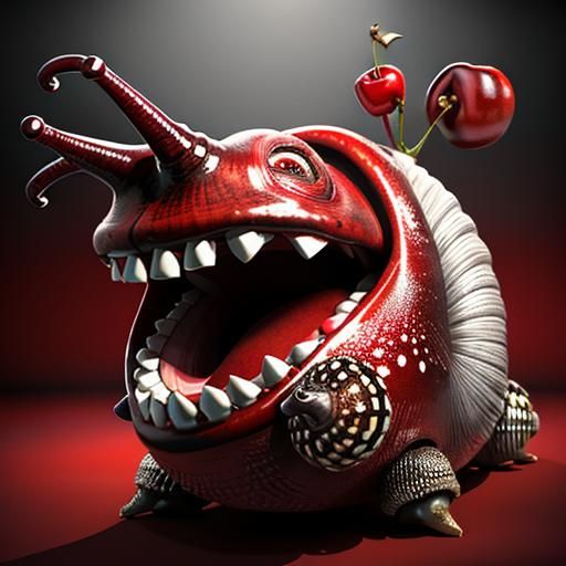 Surreal Cherry Snail with Human Teeth