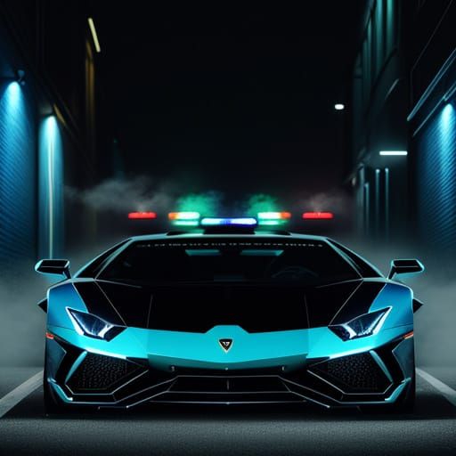 Sleek Neon Noir Lamborghini in Dark Alleyway