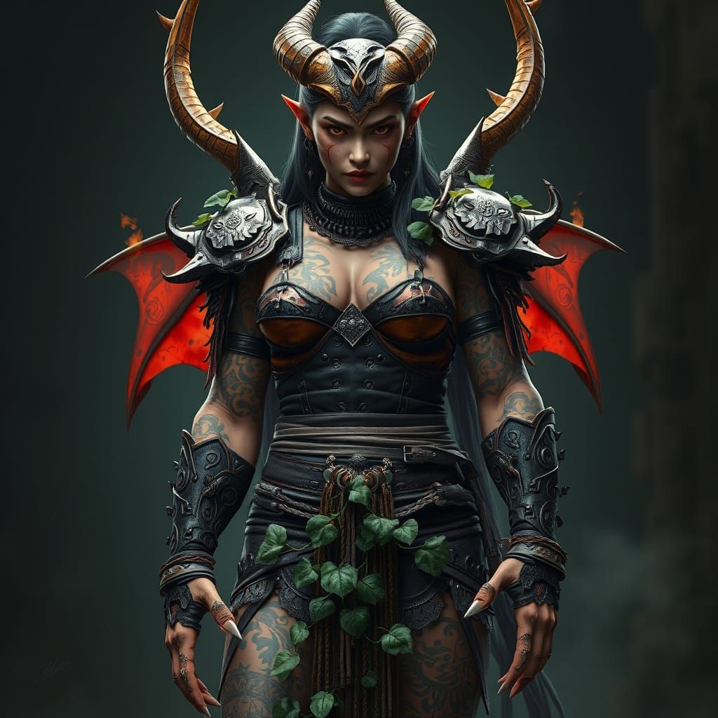 Photorealistic Asian Demon Woman in Dark Fantasy Style
