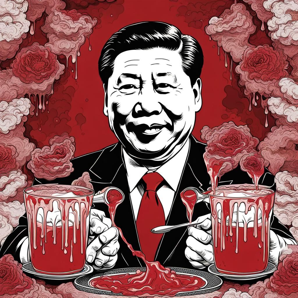 Eerie Portrait of a Figure Drinking Blood in Hell