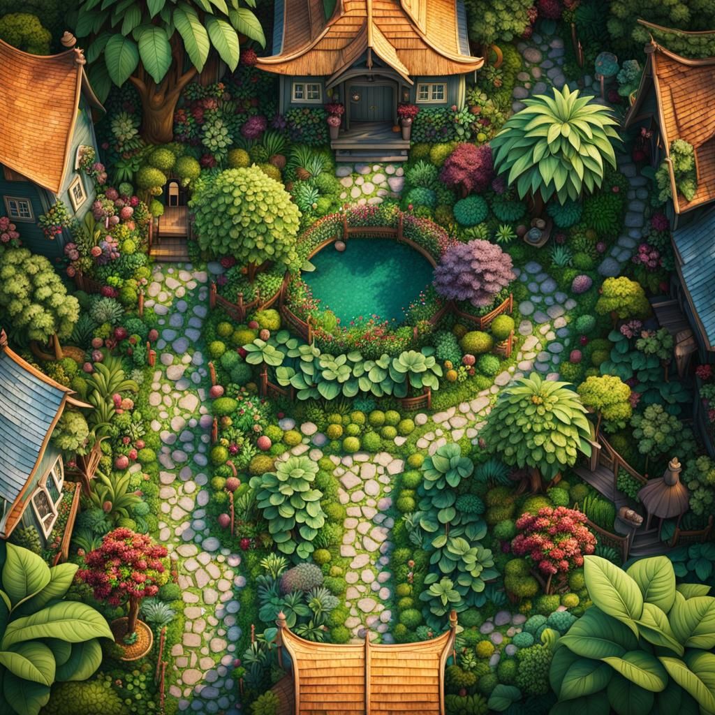 Lush Tropical Permaculture Garden in High Fantasy Style