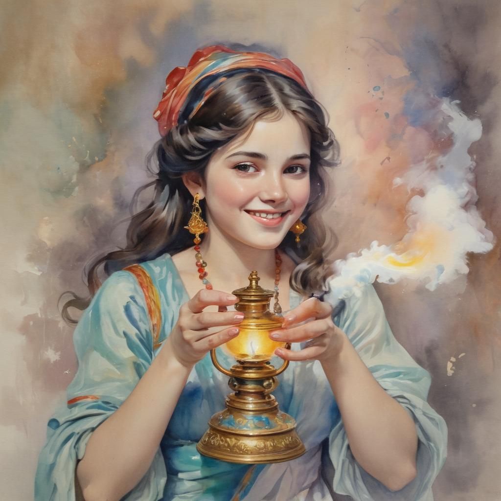 Girl Bids Surprise Gouache Masterpiece