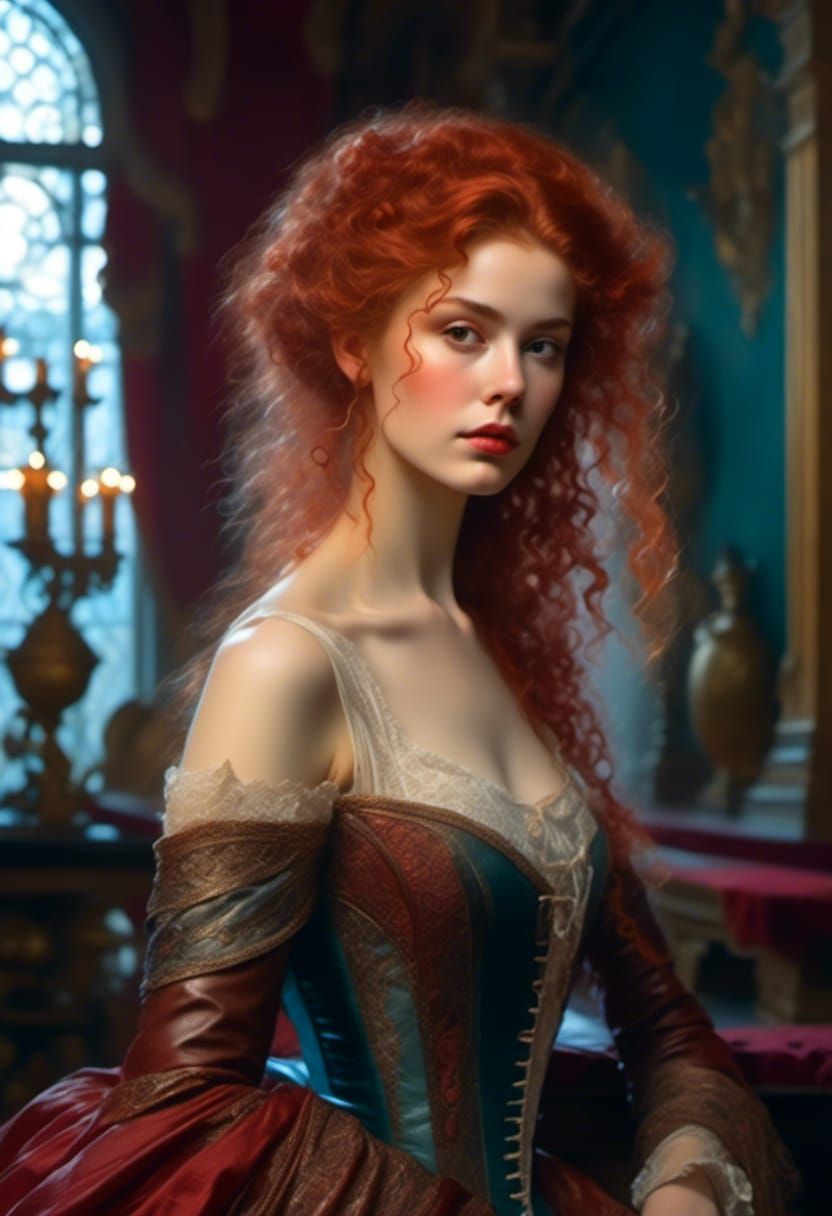 Rococo Portrait of Lady in Leather and Lace