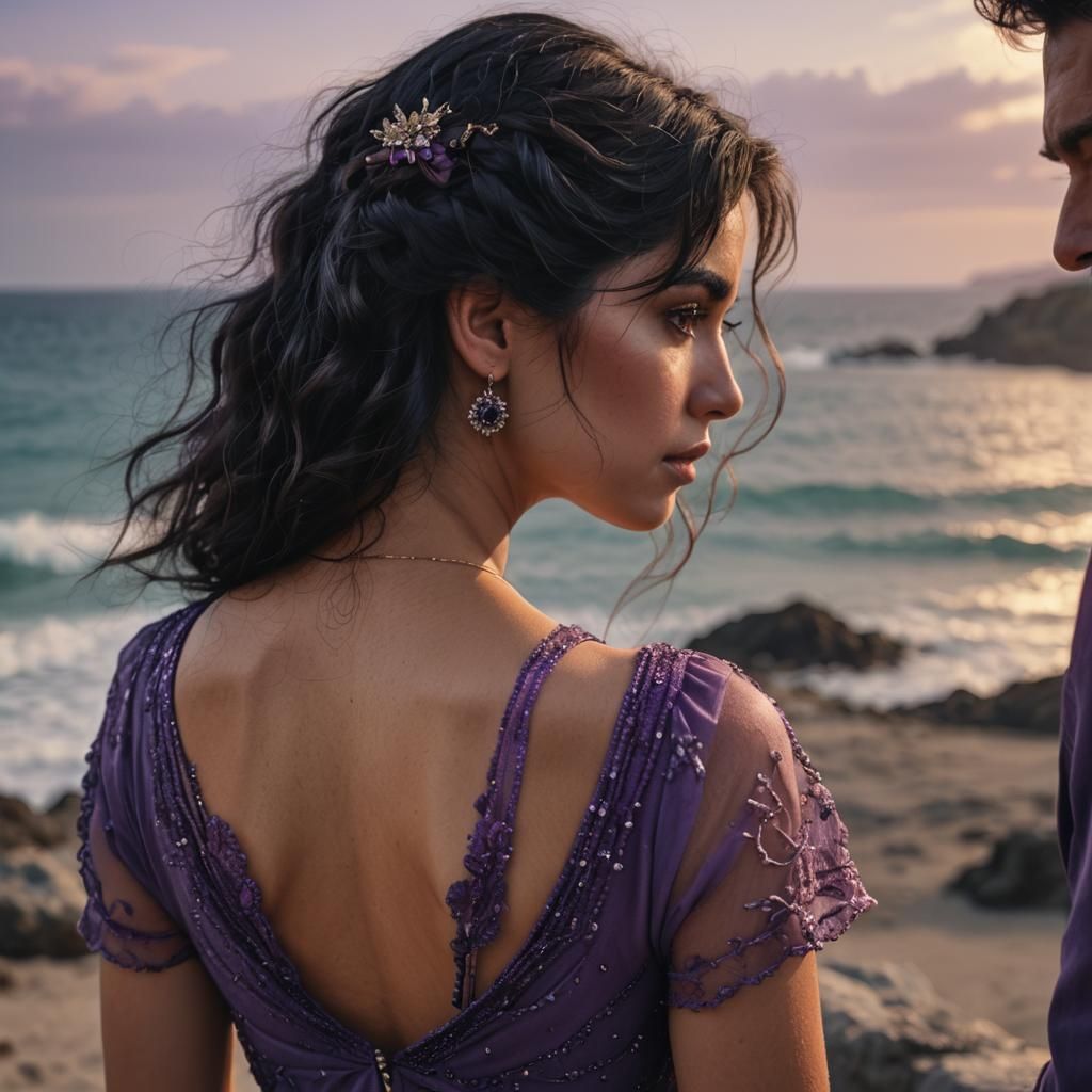 Woman Gazing at Sunset: Romantic Digital Portrait