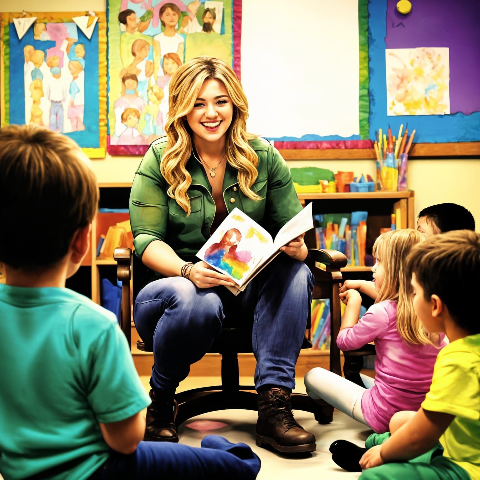 Kindergarten Teacher Reading Story, Alcohol Ink Style