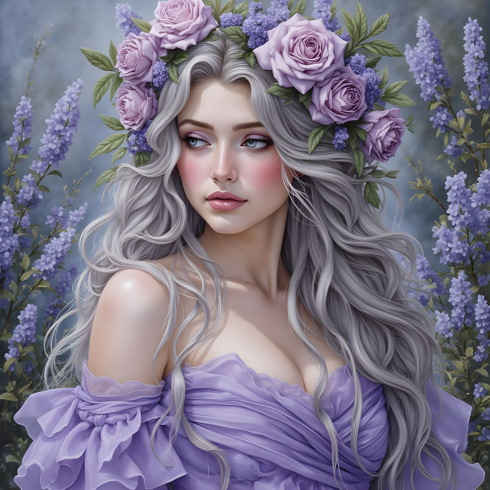 Norse Goddess Portrait with Floral Laurel