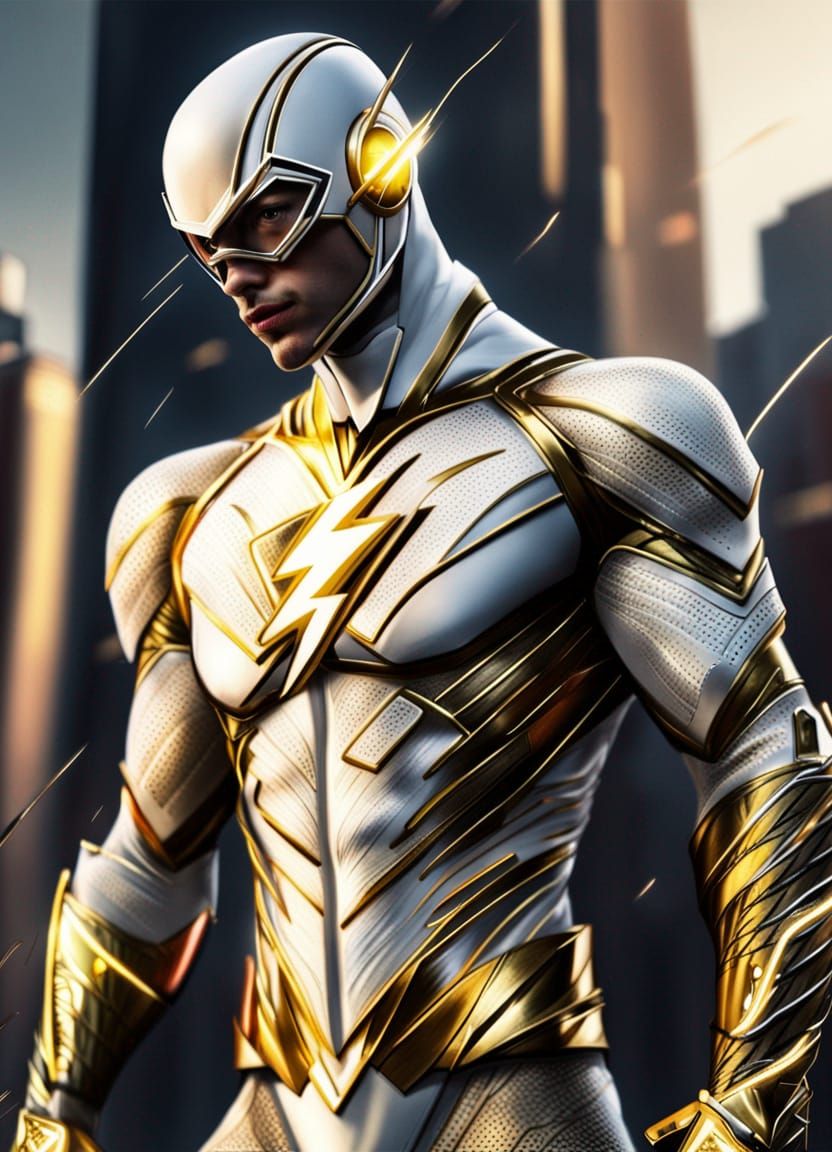 The Flash in White and Gold Armor