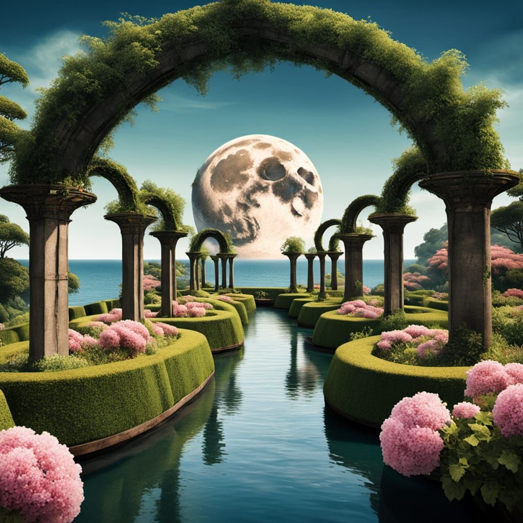 Moonlit Wine Ocean Dreamscape with Shipwrecks