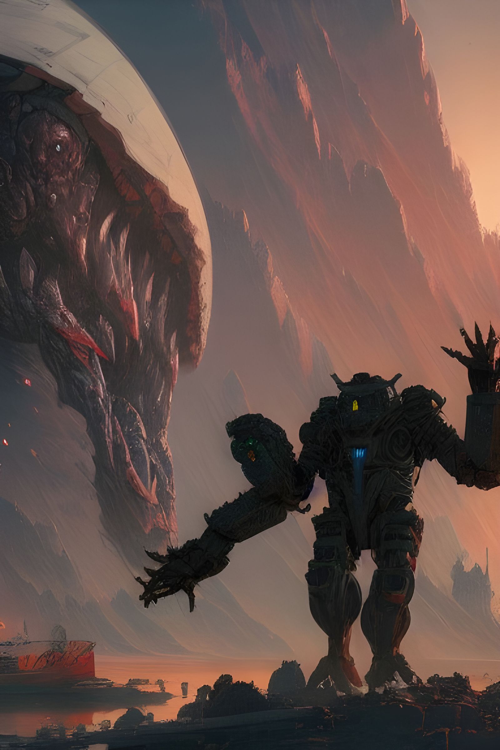 Epic Destroyer of Worlds in Retrofuturist Style