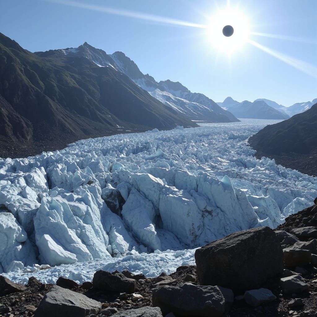 Magical Glacier Under a Black Sun