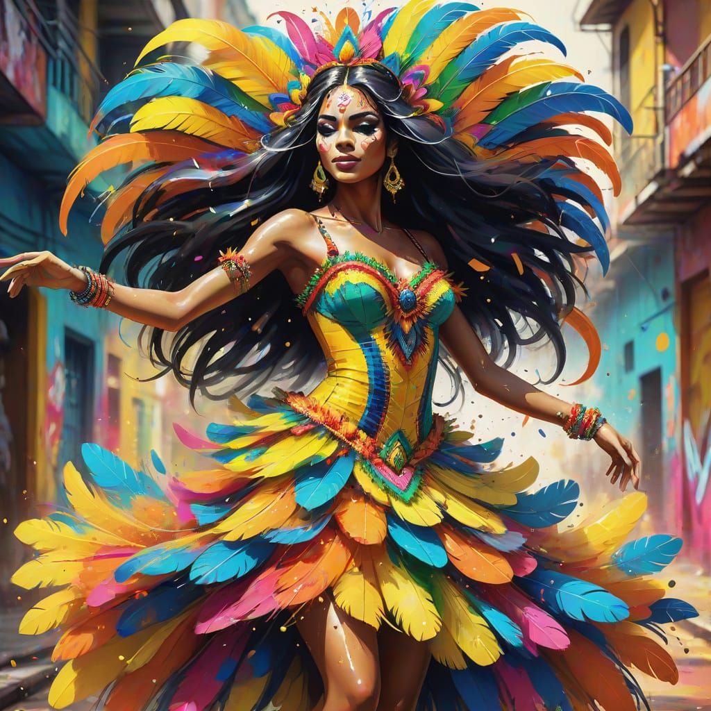 Vibrant Brazilian Carnaval Dancer in Dynamic Pose