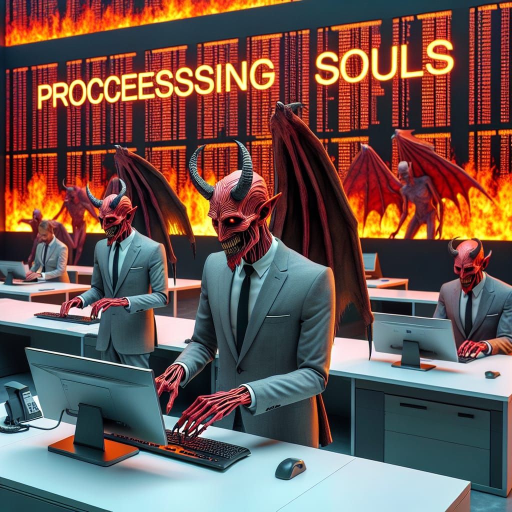 Demons in Business Suits Processing Souls in Hell