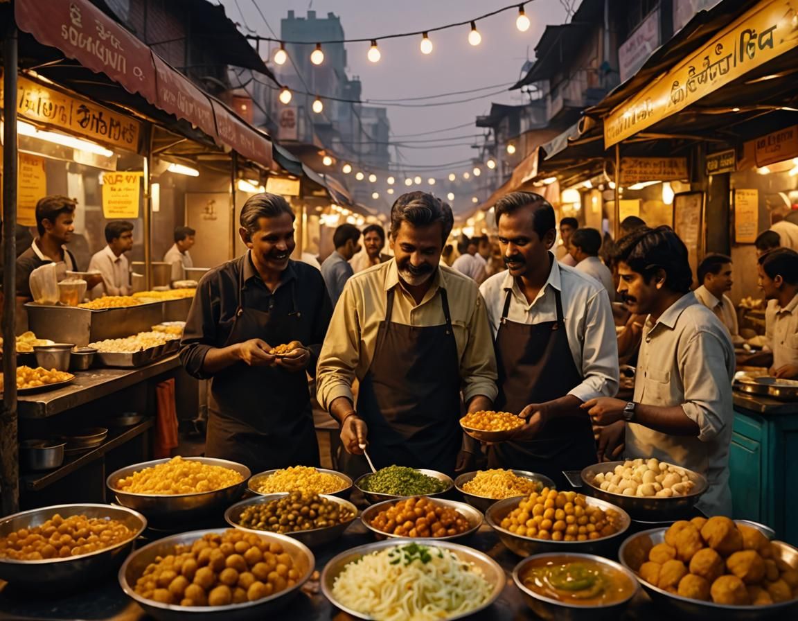 Indian Street Food Stall at Dusk, Anime-Inspired