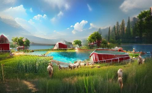Mysterious Summer Lakeside Farm in Realistic 3D