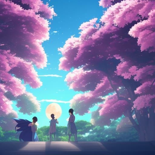 Knights Fight Under Pink Moon: Ghibli-Inspired Anime