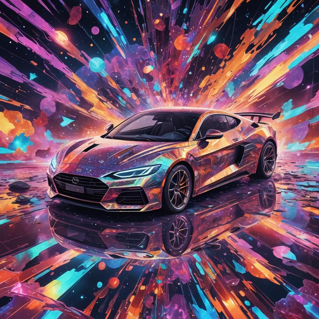 Holographic Sports Car Illustration by Pablo Amaringo