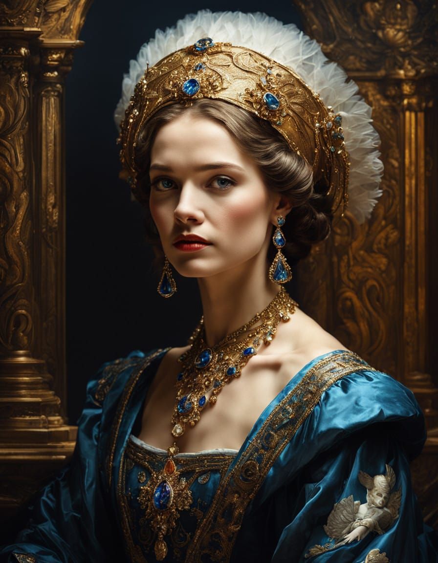 Elegant Russian Opera Diva in Opulent Empire Gown