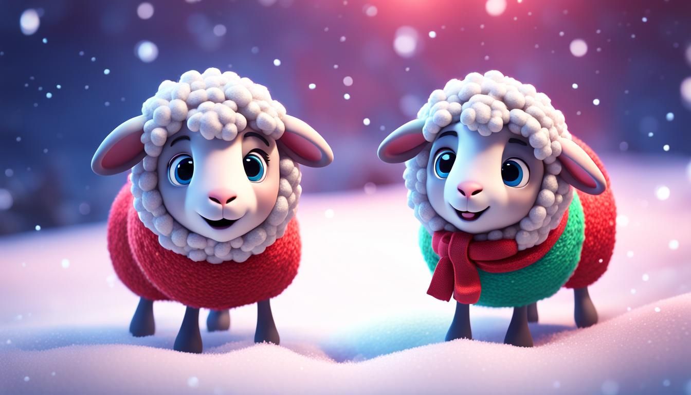 Cute Sheep Celebrates Christmas: 3D Digital Art