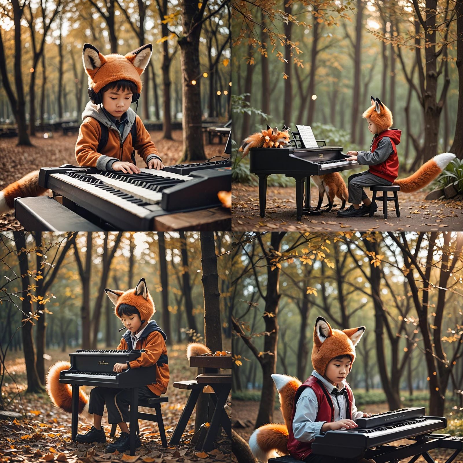 Boy with Fox Features Plays Keyboard