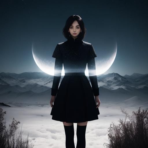 Ethereal Double Exposure: Woman and Moons