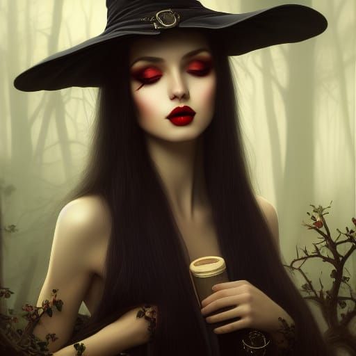 Seductive Woodland Witch in Photorealistic Style