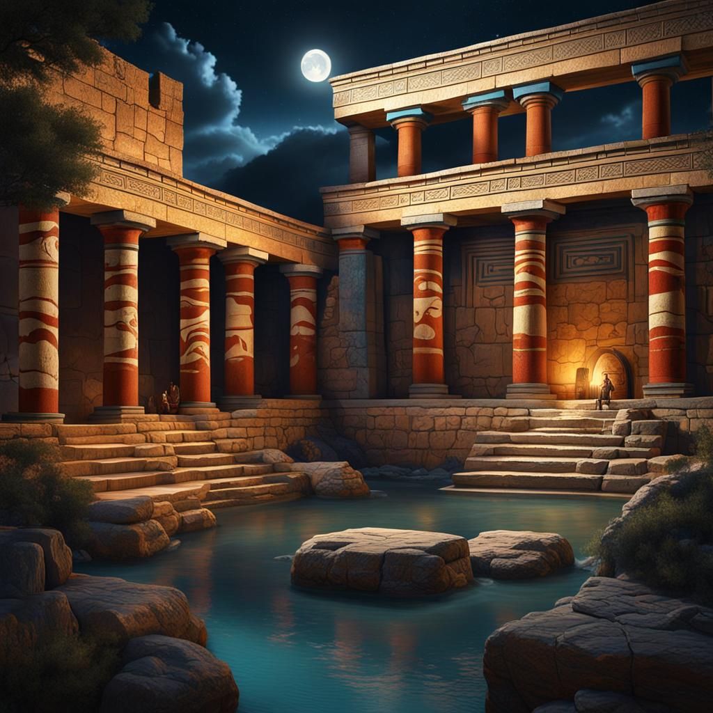 Mysterious Night in Knossos: Detailed Matte Painting