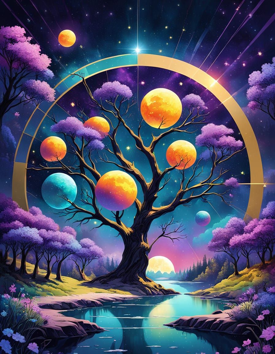 Ethereal Cosmic Landscape in Vibrant Pop Art Style