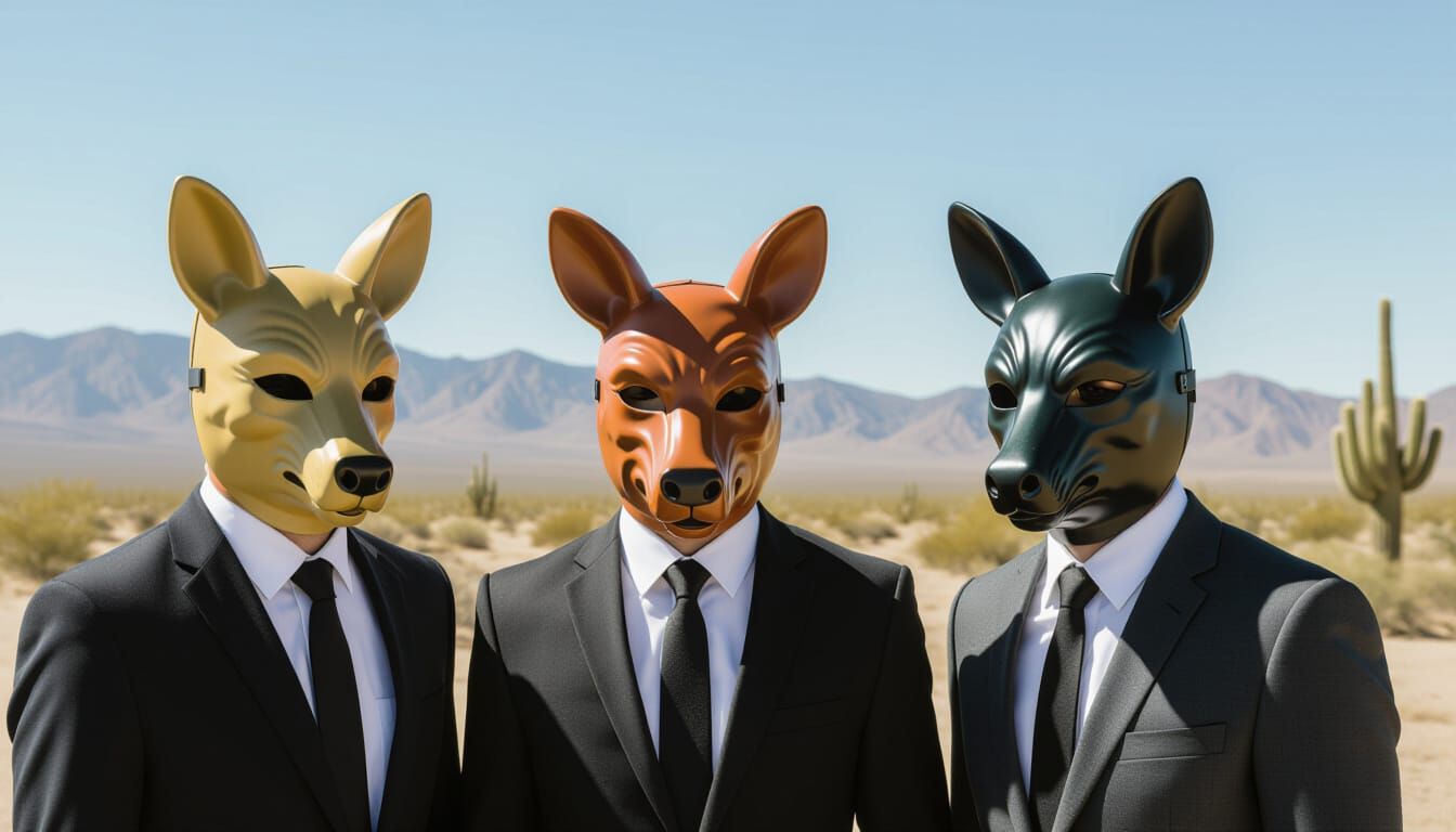 Surreal Desert Bank Robbers in Animal Masks