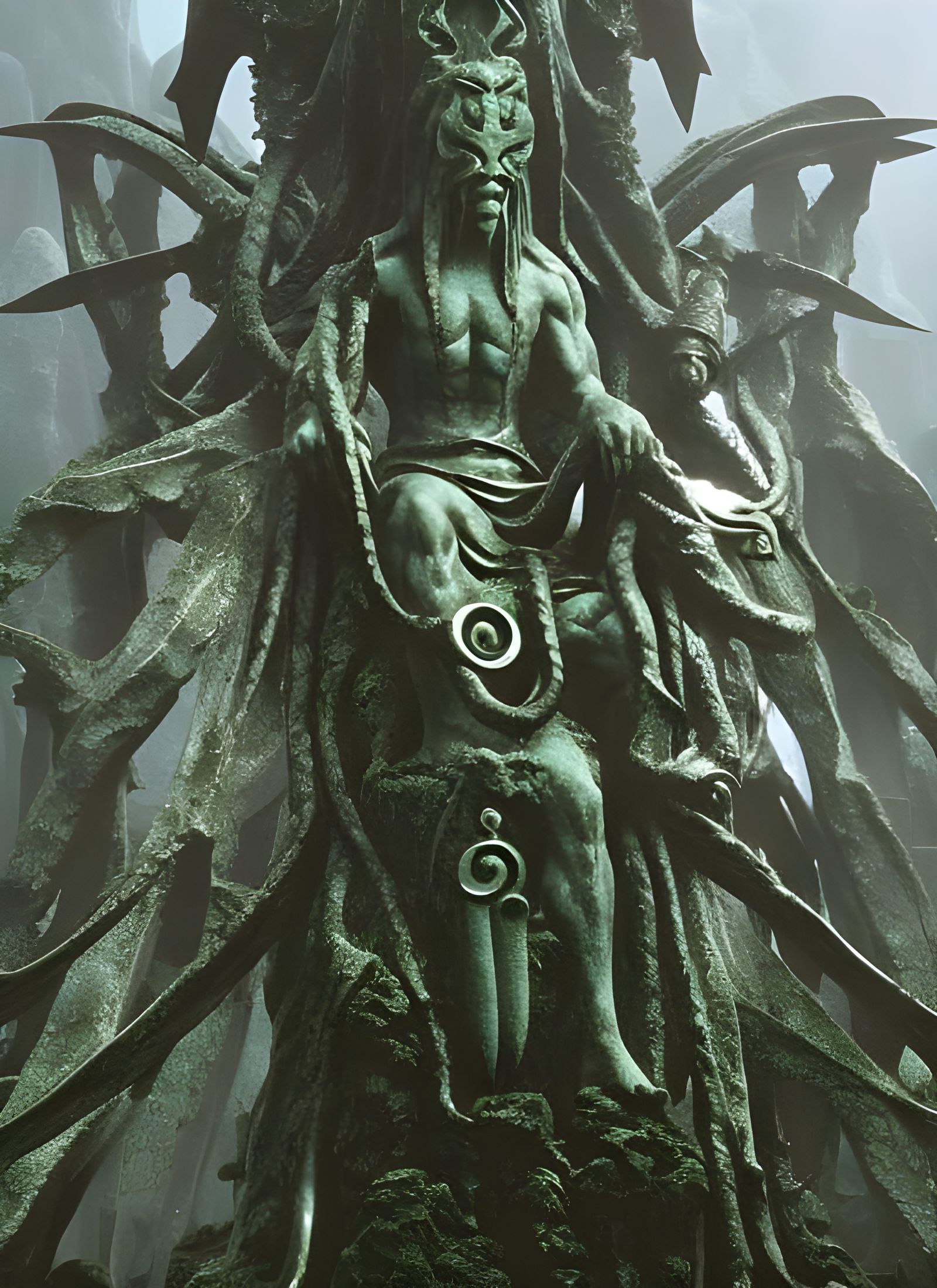 Lovecraftian Statue of an Outer God in Jungle