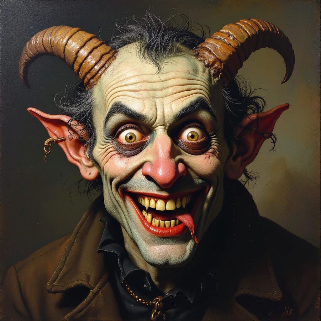 Grotesque Demon Portrait in Desaturated Colors