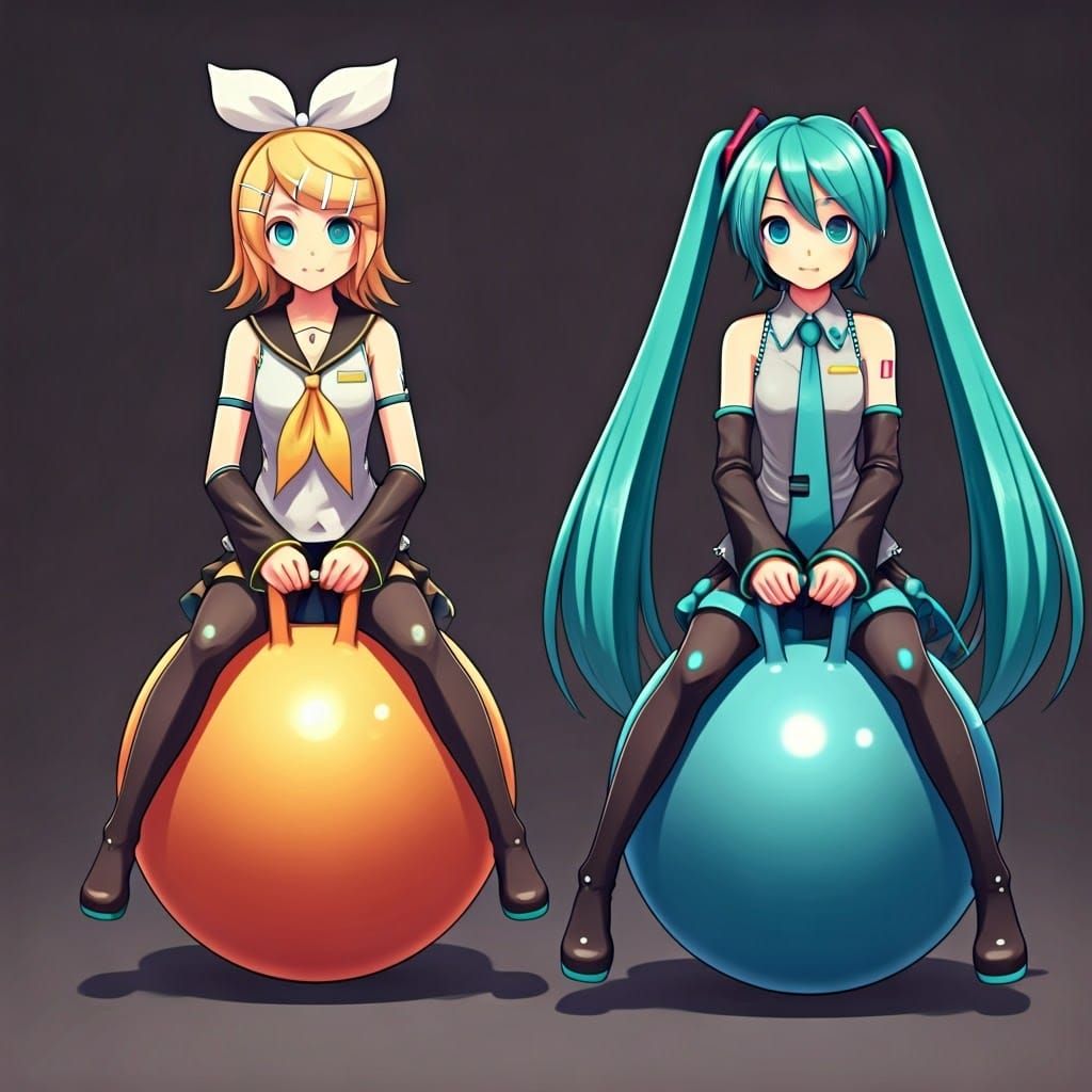 Vocaloid Idols in Playful Motion on Hopper Balls