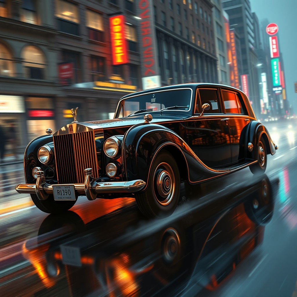 Cyberpunk Rolls Royce in Art Deco Style