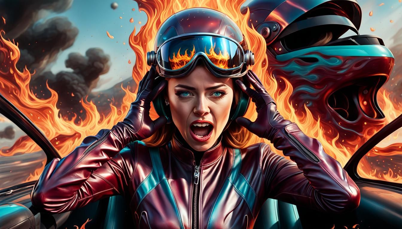 Burning Fear: Hyperrealistic Racing Car Disaster