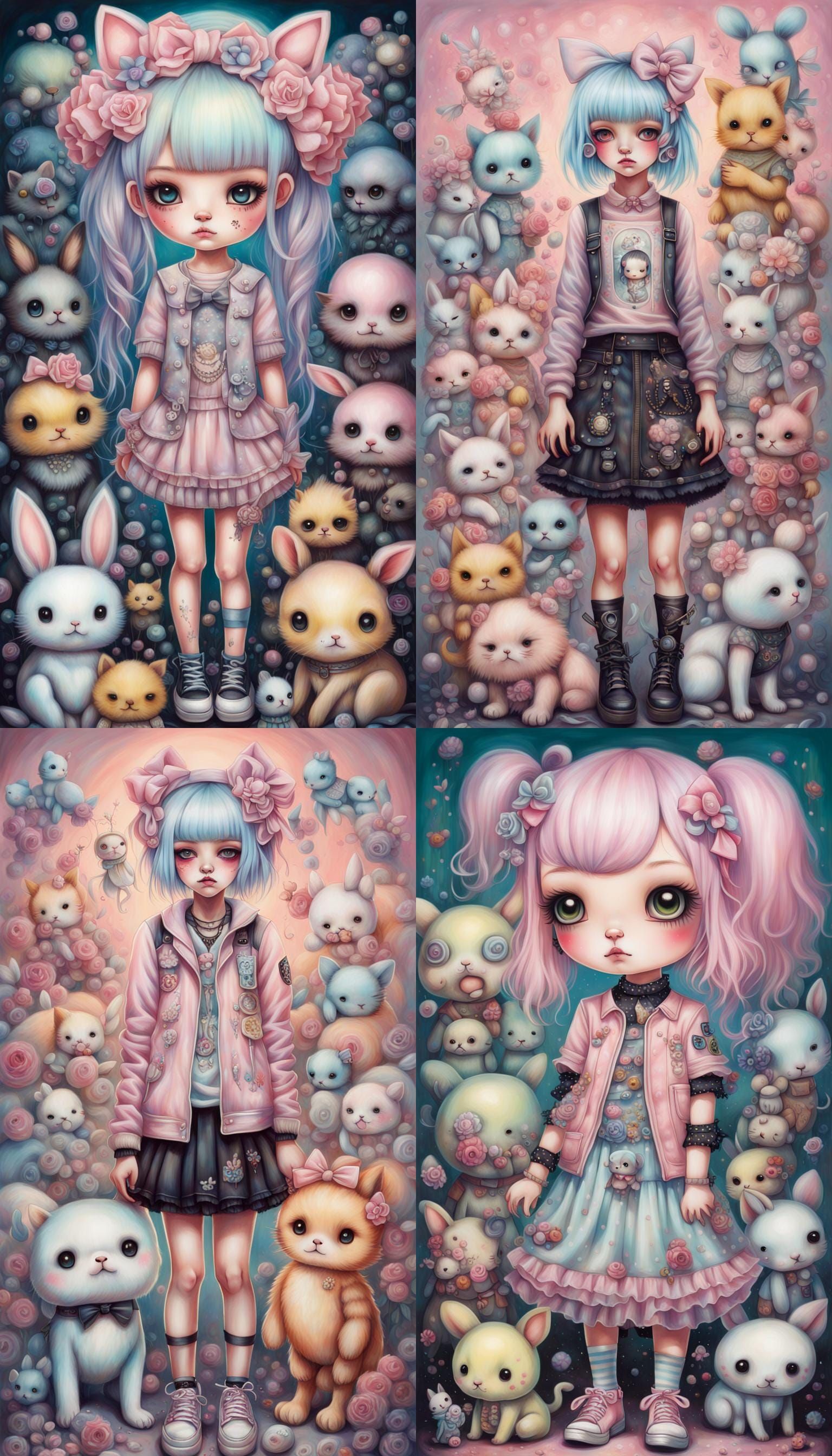 Punk Goth Girl with Sanrio Friend in Pop Surrealism