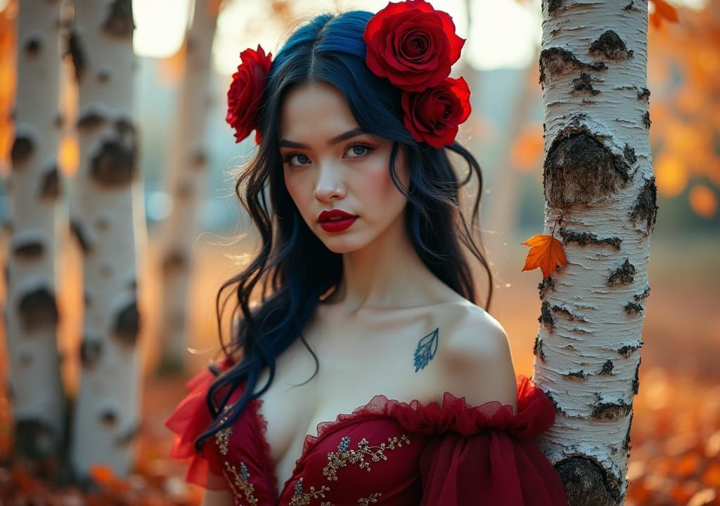 Surreal Portrait of Woman in Autumnal Art Nouveau Style