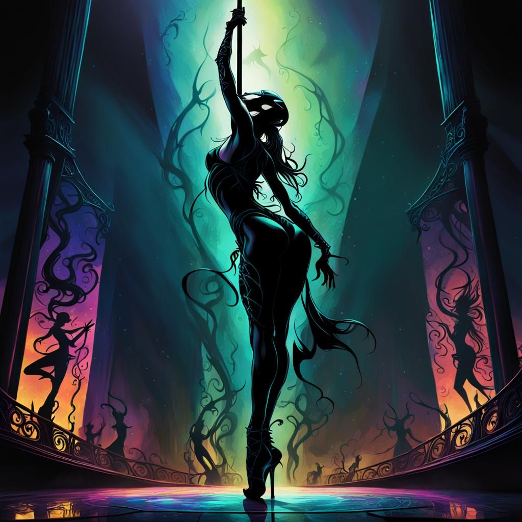 Elven Silhouette Pole Dancer in Acid Art
